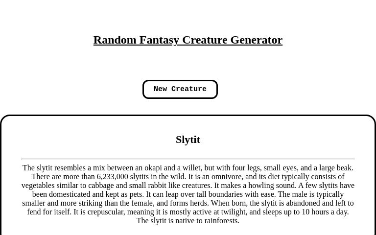 Random Fantasy Creature Generator