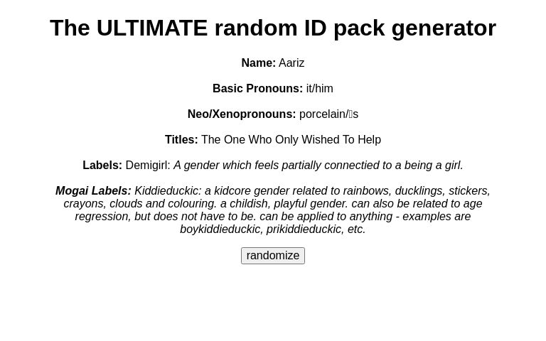 The ULTIMATE random ID pack generator ― Perchance