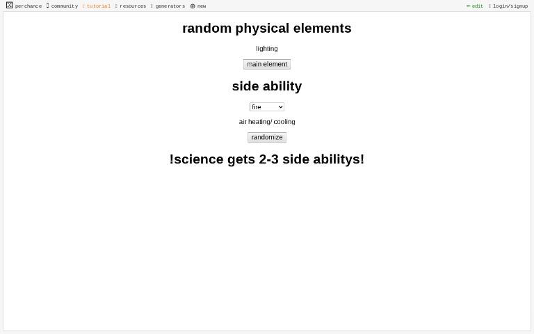 random physical elements ― Perchance Generator