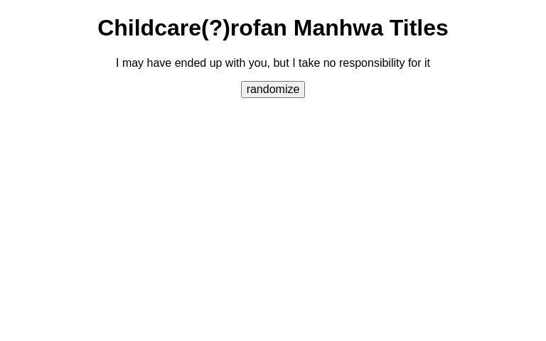 Childcare(?)rofan Manhwa Titles ― Perchance Generator