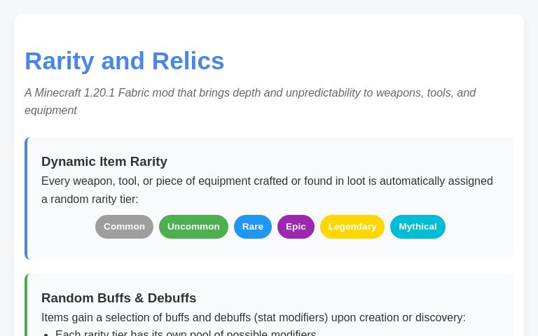 Rarity and Relics ― Perchance Generator