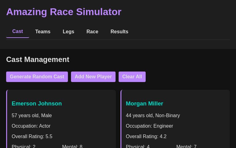 Amazing Race Simulator ― Perchance Generator