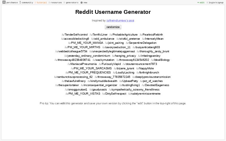 Reddit Username Generator ― Perchance