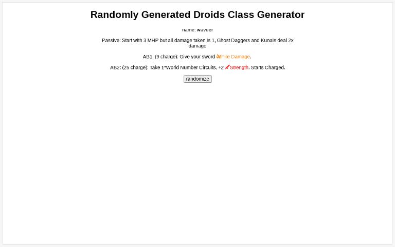 Randomly Generated Droids Class Generator