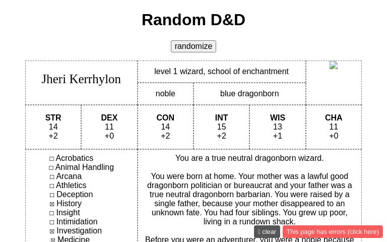 Random D&D ― Perchance Generator
