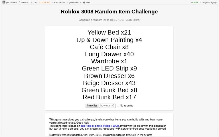 Roblox 3008 Random Item Challenge ― Perchance Generator