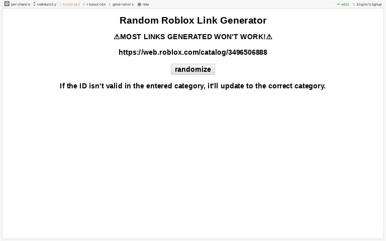 Random Roblox Link Generator Perchance - random game generator roblox