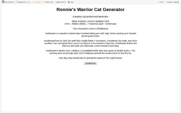 Ronnie S Warrior Cat Generator