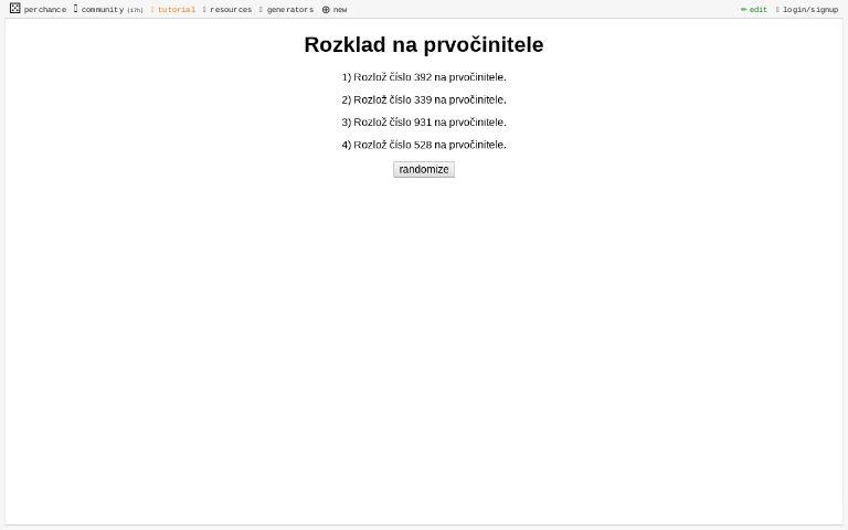 Rozklad na prvočinitele ― Perchance Generator