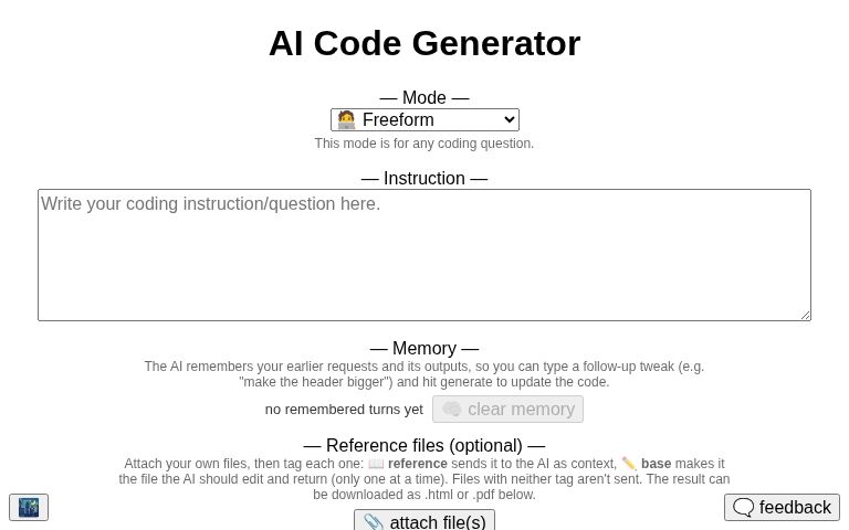 AI Code Generator (free, no sign-up, unlimited)
