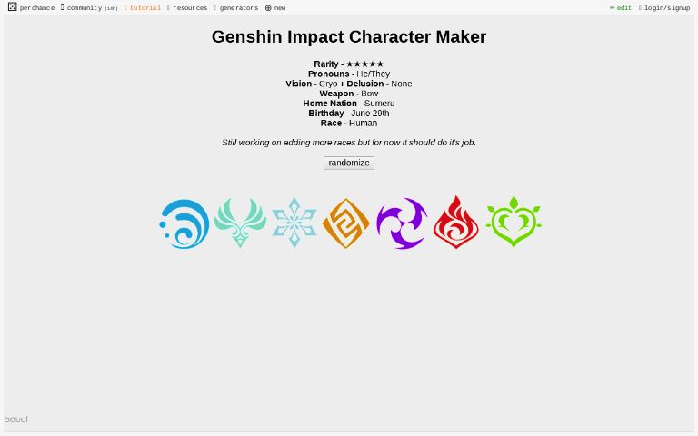 Genshin Impact Character Maker ― Perchance Generator