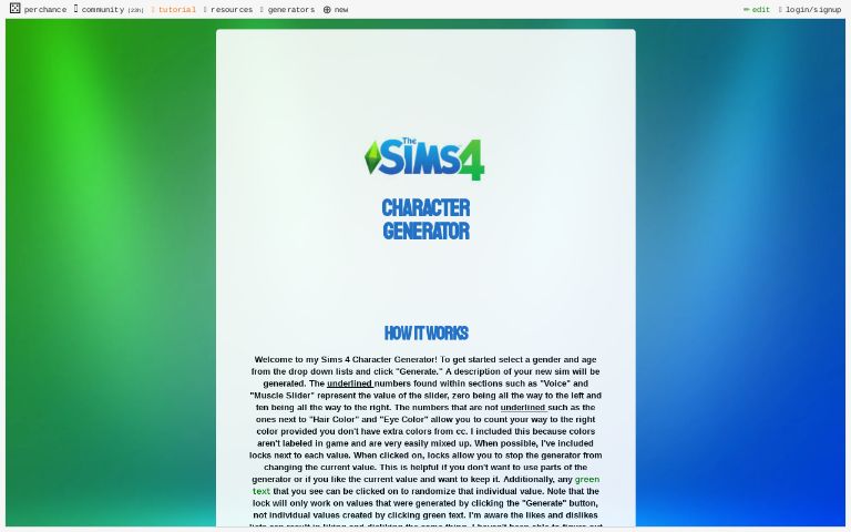 Sims 4 Character Generator