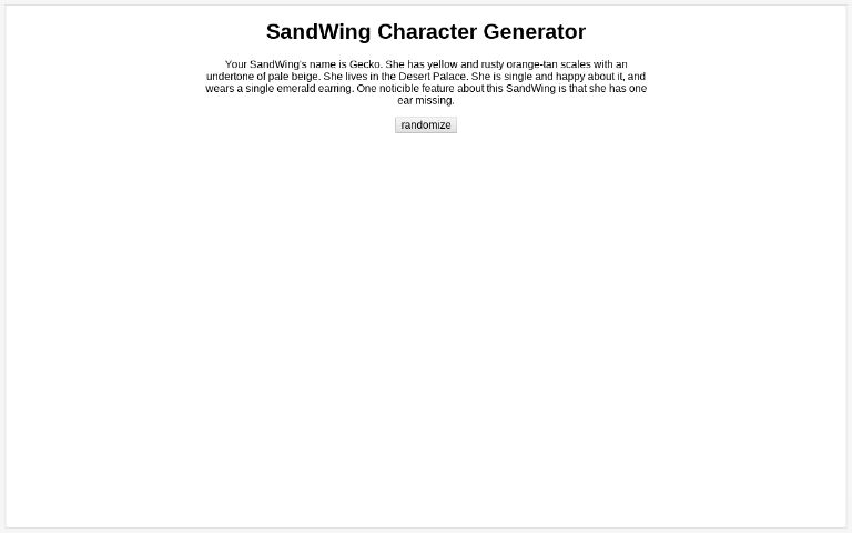 SandWing Character Generator