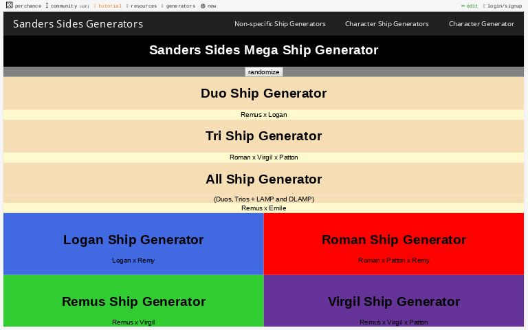 Sanders Sides Mega Ship Generator Perchance