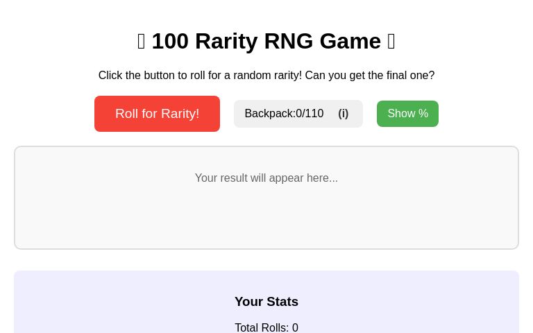 🎲 100 Rarity RNG Game 🎲 ― Perchance Generator