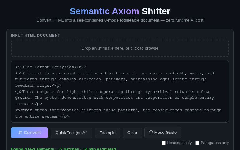 Semantic Axiom Shifter ― Perchance Generator
