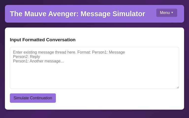 The Mauve Avenger: Message Simulator ― Perchance Generator