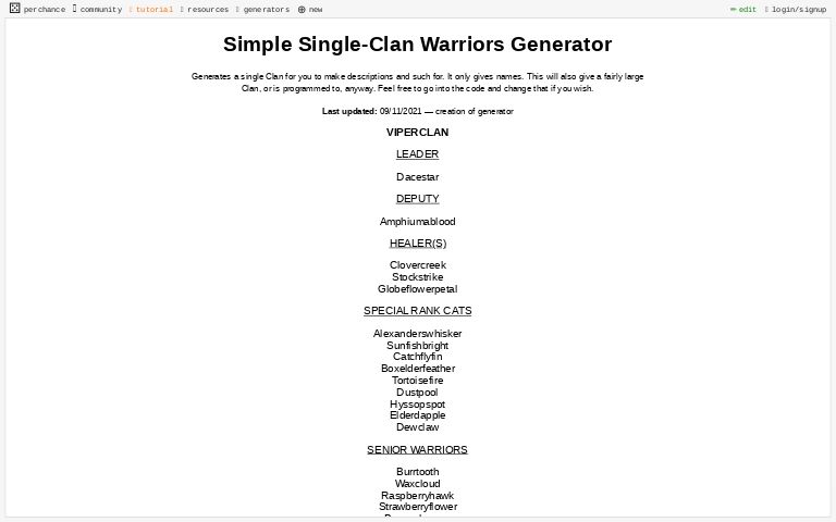 Simple Single-Clan Warriors Generator