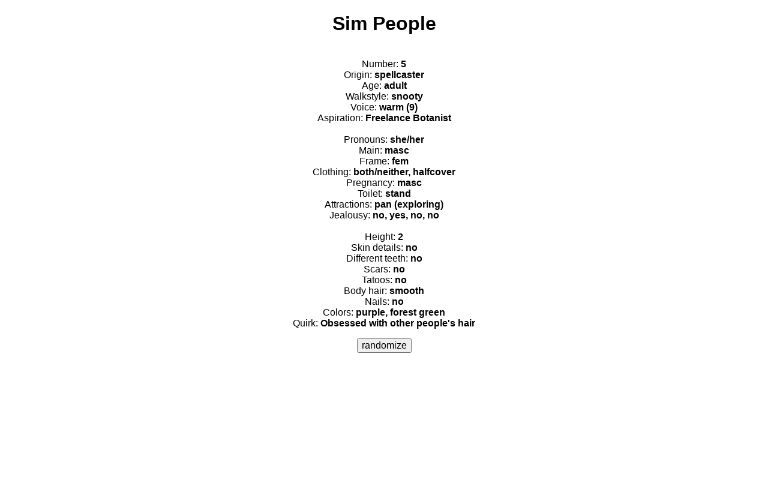 Sim People ― Perchance Generator
