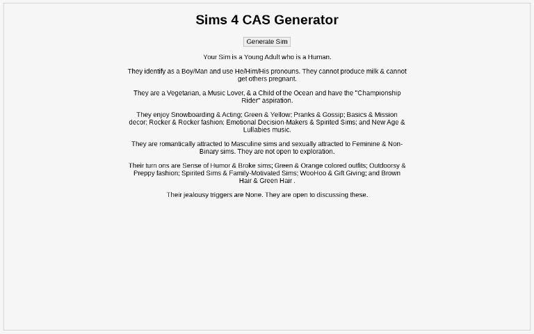 Sims 4 CAS Generator