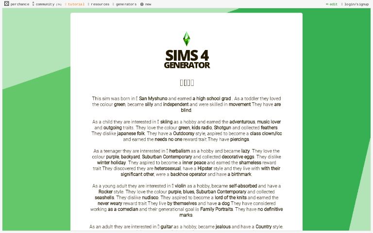 Sims 4 ― Perchance Generator