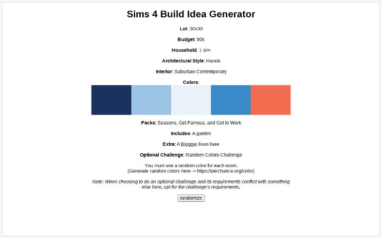 sims build idea generator