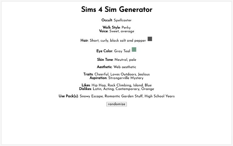 Sims 4 Sim Generator
