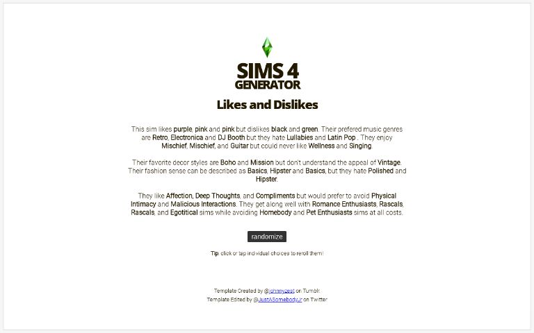 Sims 4 ― Perchance Generator