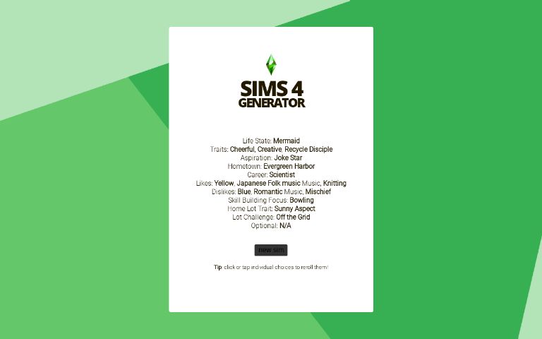 Sims 4 ― Perchance Generator