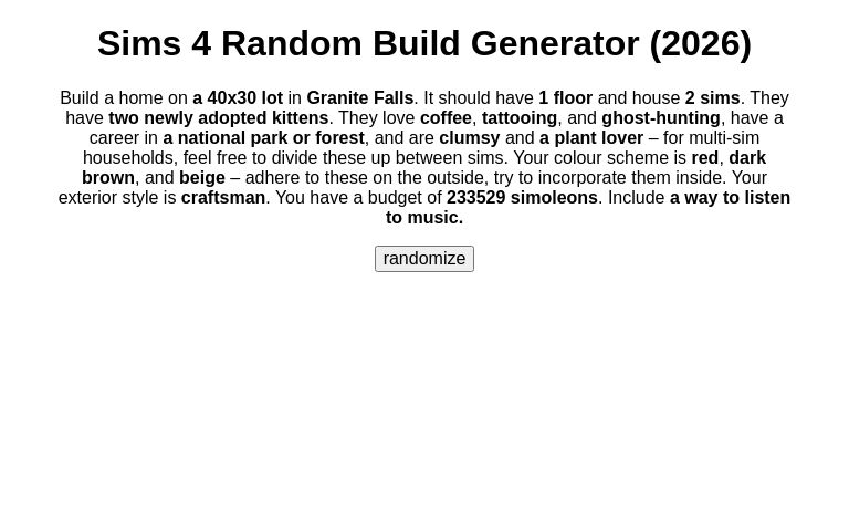 Sims 4 Random Build Generator (2026)