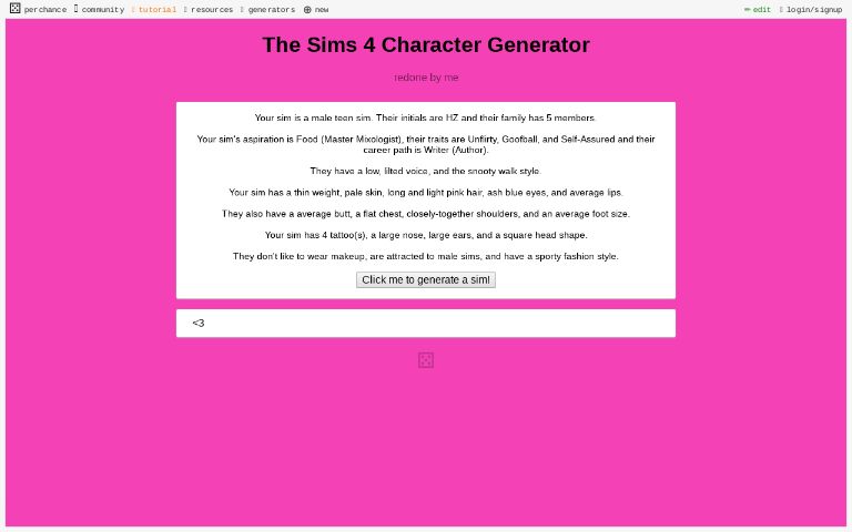 The Sims 4 Character Generator