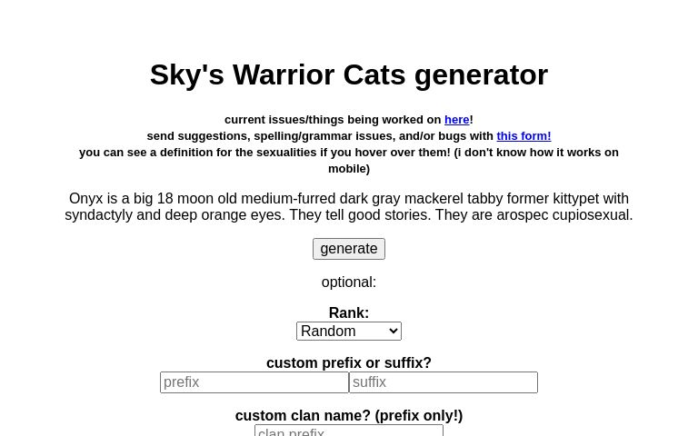 To Keep Me From Simmering — riverclan name generators!