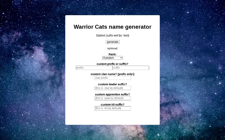 Unique Warrior Cat Name Generator ― Perchance