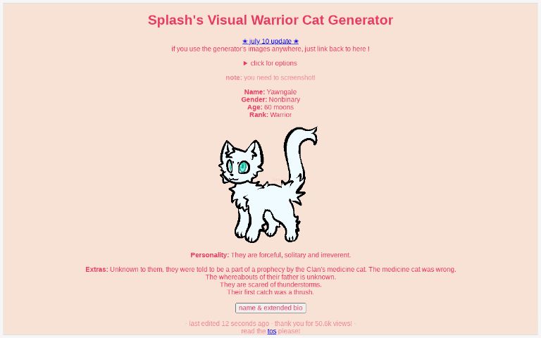 Warrior Cats Name And Appearance Generator