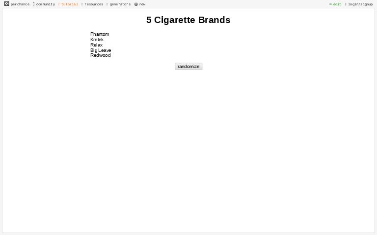 5 Cigarette Brands ― Perchance Generator