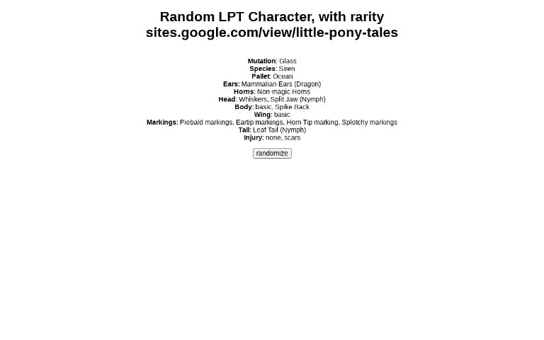 Random LPT Character, with rarity sites.google.com/view/little-pony ...