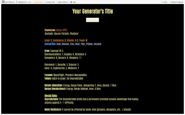 Star Trek Cosmozoan Perchance Generator