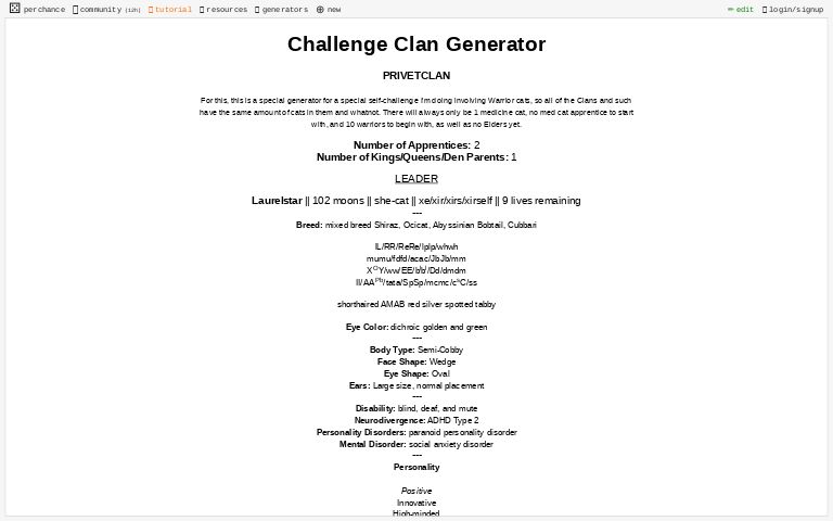 Warrior Cats Clan Generator Challenge