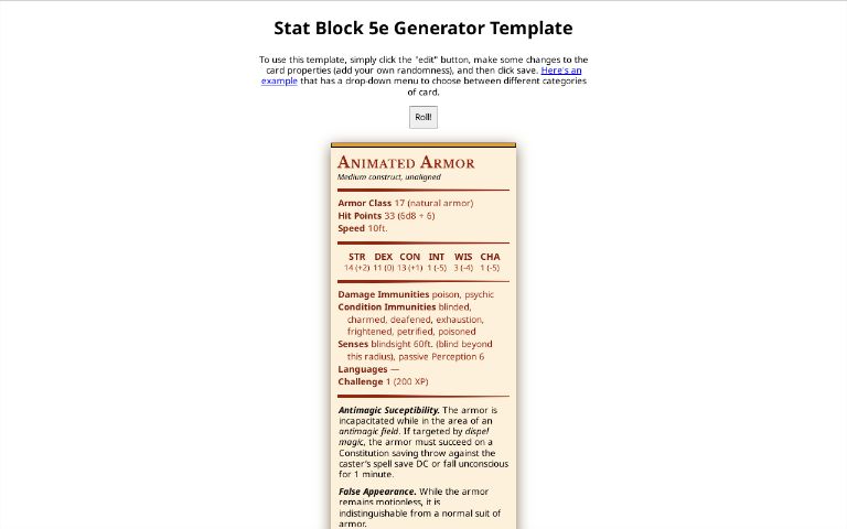 Stat Block 5e Generator Template
