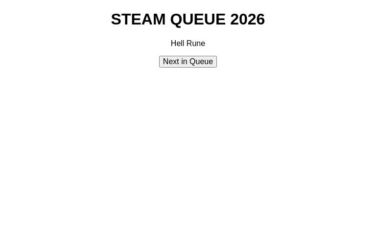 STEAM QUEUE 2026 ― Perchance Generator