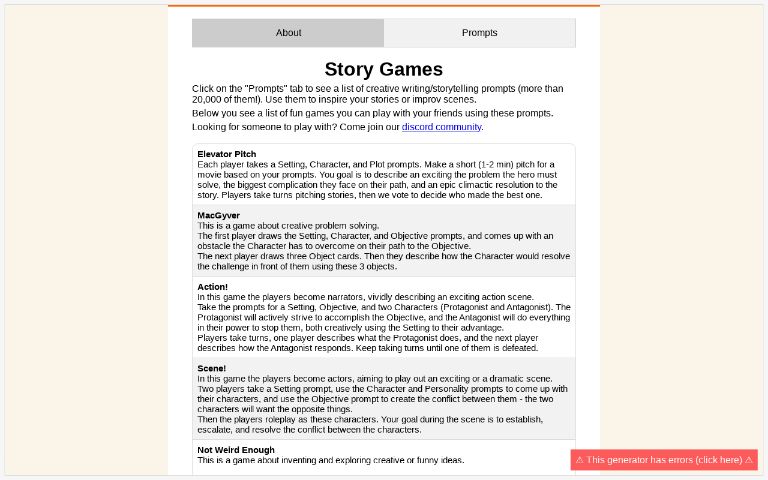 Story Games ― Perchance Generator