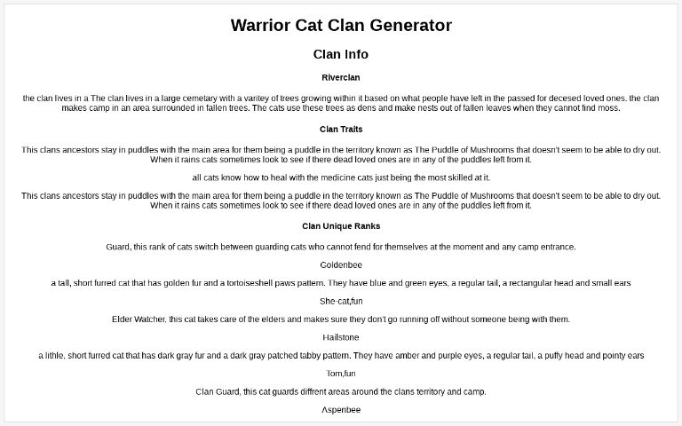 Warrior Cat Clan Generator