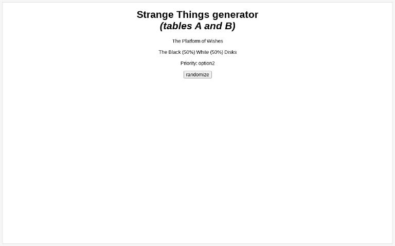Strange Things generator (tables A and B)