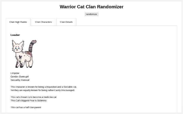 Warrior Cat Clan Randomizer ― Perchance Generator