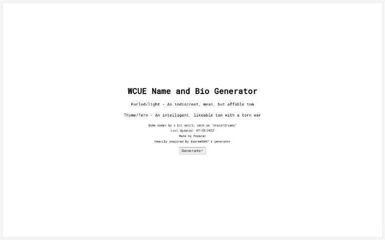WCUE Name and Bio Generator