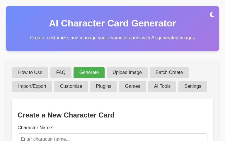 AI Character Card Generator