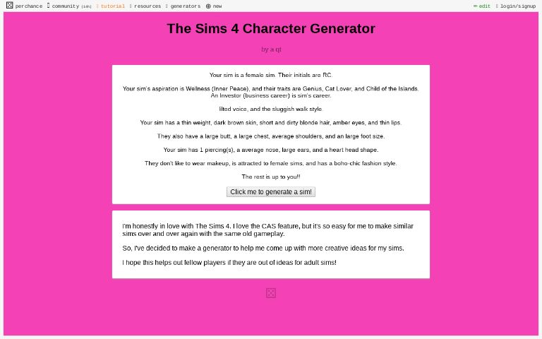 The Sims 4 Character Generator