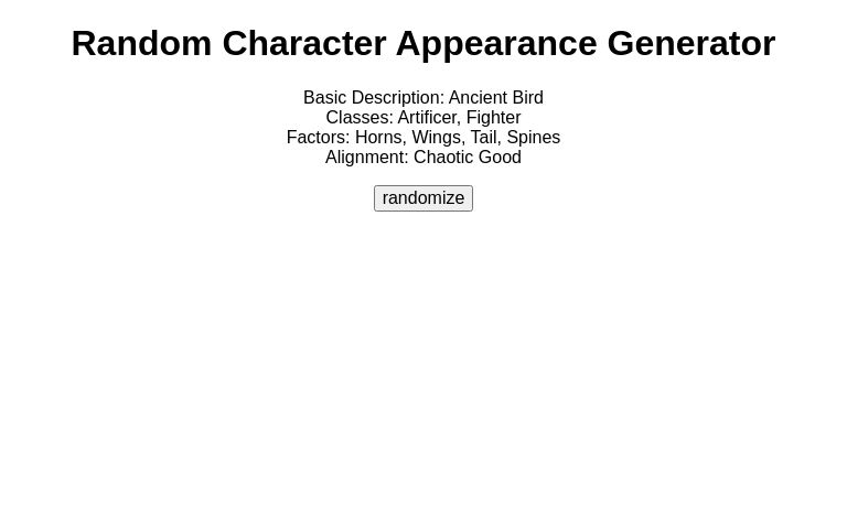 Random Character Appearance Generator