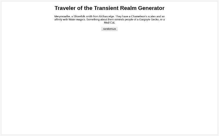 Traveler of the Transient Realm Generator