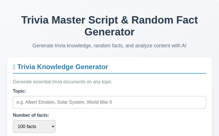 Trivia Master Script & Random Fact Generator